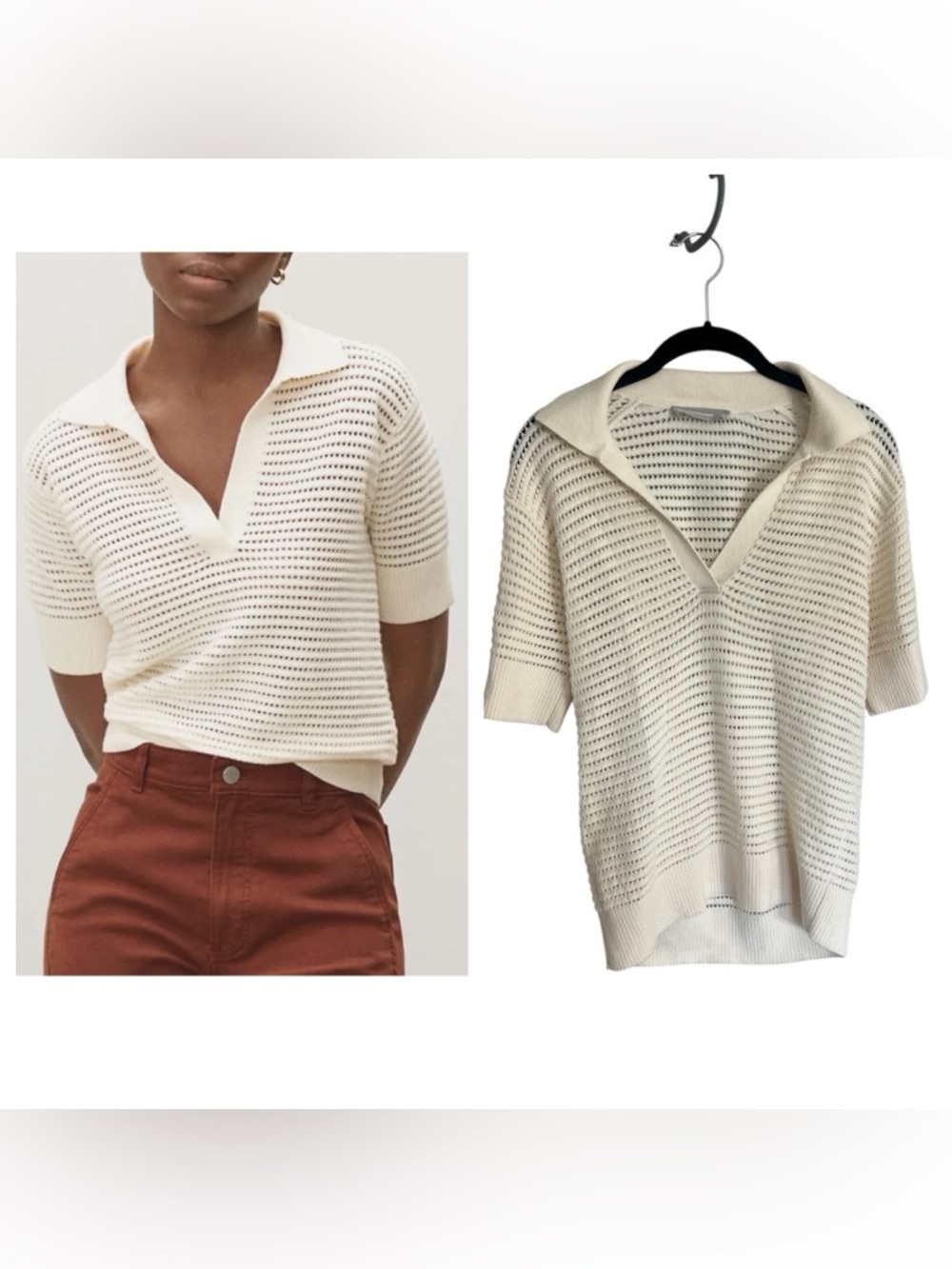 Everlane The Cotton Merino Open Stitch Polo short sleeve sweater retro preppy S